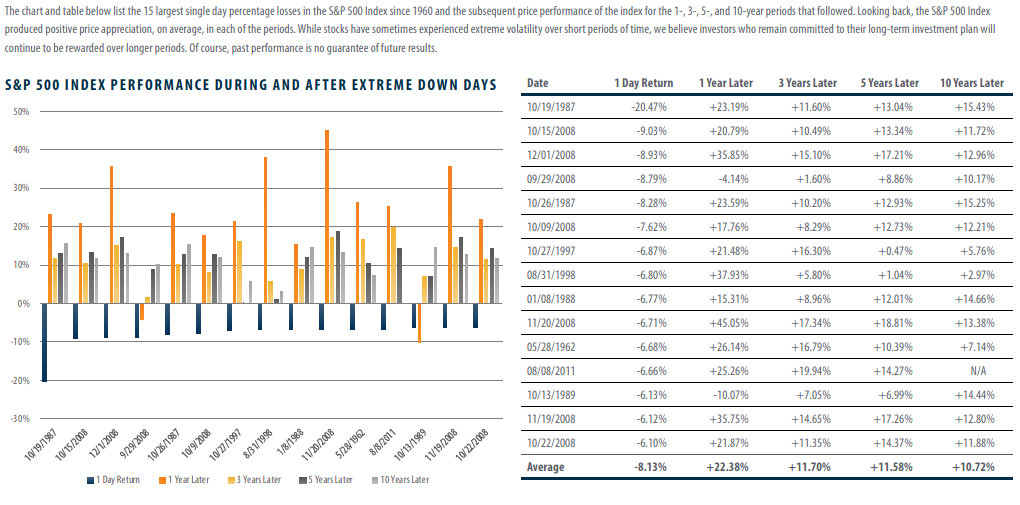 S&P 500 performance during and after significant one day drops